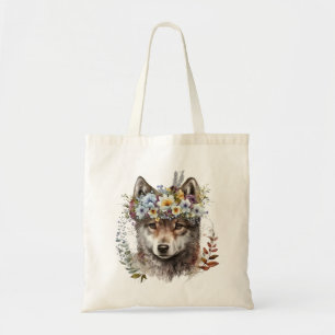Watercolor Floral Wolf Tote Bag