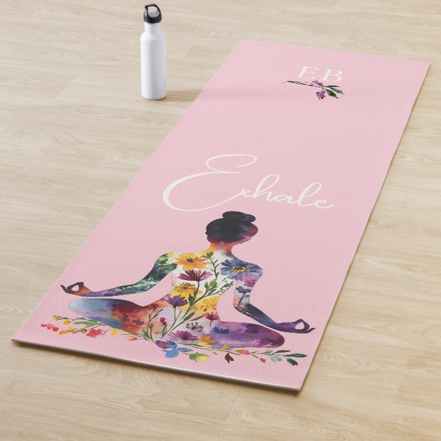 Watercolor Floral Woman Meditation Monogram  Yoga Mat (In Situ)