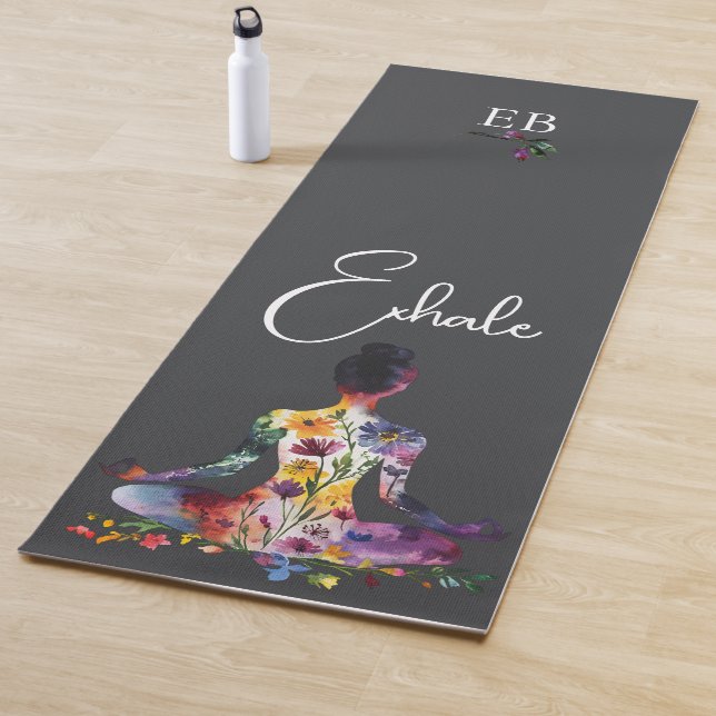 Watercolor Floral Woman Meditation Monogram  Yoga Mat (In Situ)