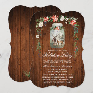 Watercolor Floral Wood Mason Jar Holiday Party Invitation
