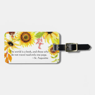 Watercolor Floral World Is a Book Travel Quote Luggage Tag