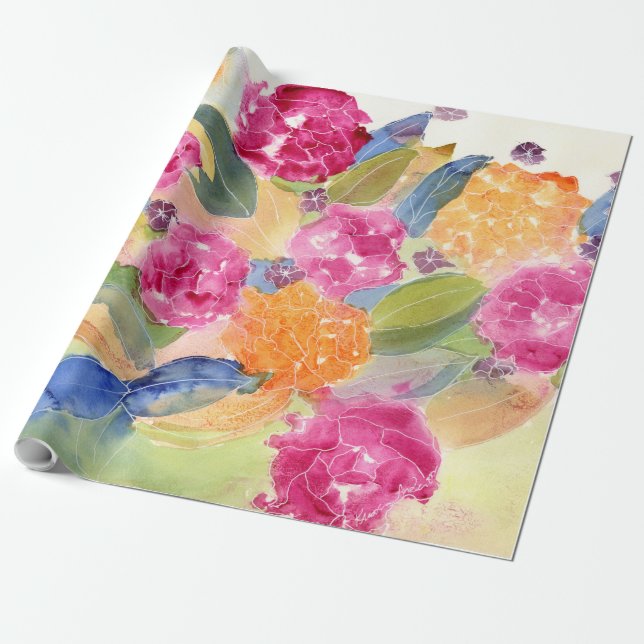 Watercolor floral wrapping paper (Unrolled)