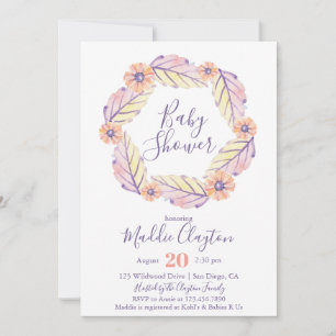 Watercolor Floral Wreath Baby Shower Invitation