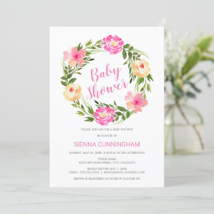 Watercolor Floral Wreath Baby Shower Invitation