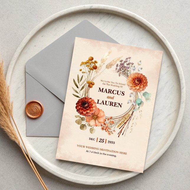 Watercolor Floral Wreath Border Wedding Invitation (Creator Uploaded)