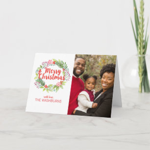 Watercolor Floral Wreath Christmas Photo Card