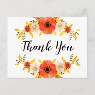 Watercolor Floral Wreath Custom "Thank You" Text Postcard