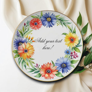 Watercolor Floral Wreath Elegant Paper Plate