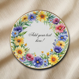 Watercolor Floral Wreath Elegant Paper Plate