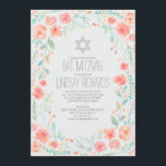 Watercolor Floral Wreath Garden Bat Mitzvah Invitation<br><div class="desc">Watercolor flowers wreath bat mitzvah invitation for celebration in garden full of blooming flowers</div>