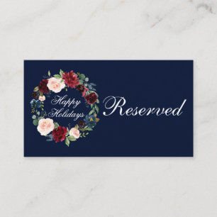 Watercolor Floral Wreath Happy Holidays Flat Place Card
