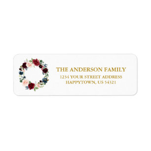 Watercolor Floral Wreath Holiday Address Return Address Label