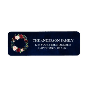 Watercolor Floral Wreath Holiday Blue Address Return Address Label