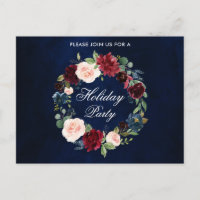 Watercolor Floral Wreath Holiday Party Invitation