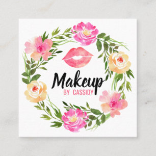 Watercolor  Floral Wreath Makeup Arist Business Ca Square Business Card