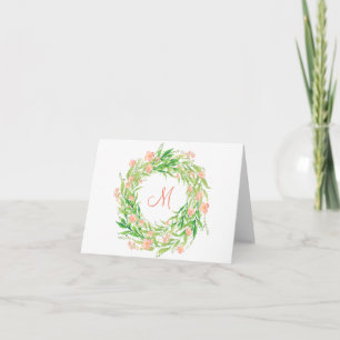Watercolor Floral Wreath Monogram Note Card