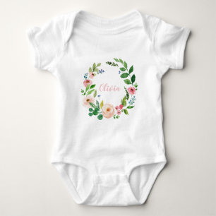 Watercolor floral wreath personalised baby bodysuit