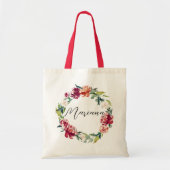 Watercolor Floral Wreath Personalised Bridesmaid Tote Bag (Front)