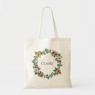 Watercolor Floral Wreath Personalised Tote Bag