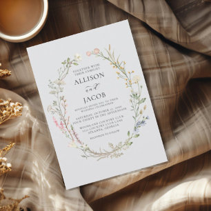 Watercolor Floral Wreath Soft Blue Wedding Invitation