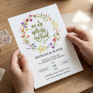 Watercolor Floral Wreath Wedding Invitation