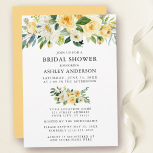 Watercolor Floral Yellow Bridal Shower Elegant Invitation