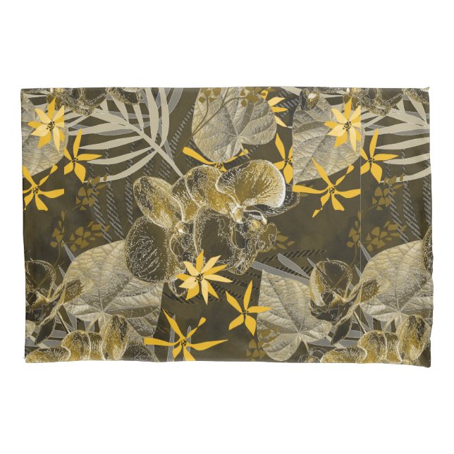 Watercolor floral yellow-brown pattern.  pillowcase (Front)