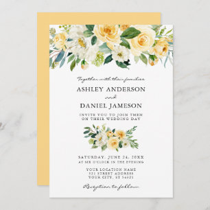 Watercolor Floral Yellow Greenery Wedding Invitation