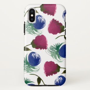 Watercolor Florals Blue Burgundy Greenery Paint iPhone X Case