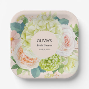 Watercolor Florals Blush Pink Bridal Shower Paper Plate