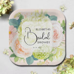 Watercolor Florals Blush Pink Bridal Shower Paper Plate<br><div class="desc">Beautiful watercolor white and green hydrangeas,  pink and cream roses,  daisies,  small blossoms and leaves on blush pink,  personalise these paper plates for your bridal shower,  engagement party,  wedding or any occasion with your details in chic lettering. MATCHING items in our store.</div>