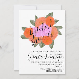Watercolor Florals Bouquet Pink Bold Bridal Shower Invitation