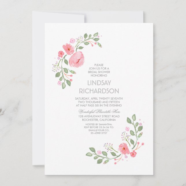 Watercolor Florals Bridal Shower Invitation (Front)
