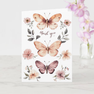 Watercolor Florals Butterflies Thank You Card