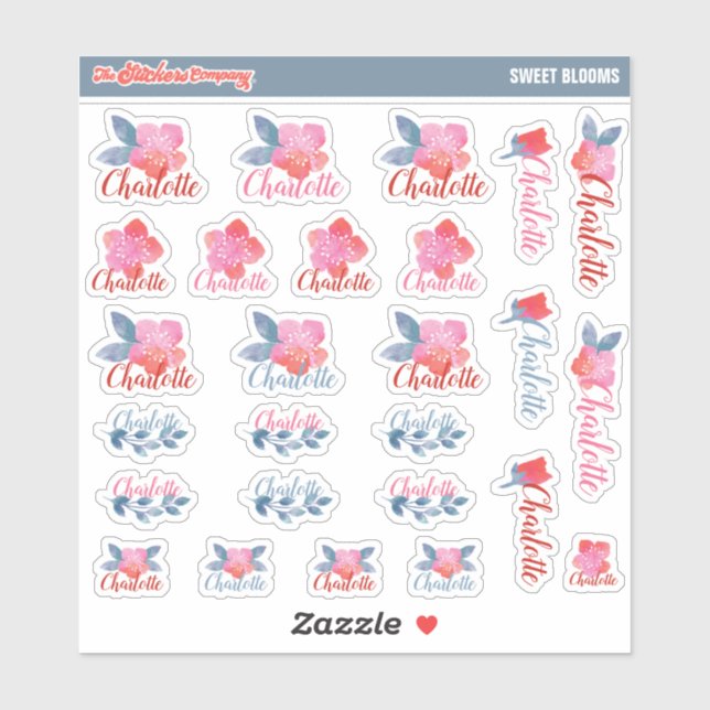 Watercolor Florals Custom Name Labels | School (Sheet)