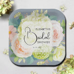 Watercolor Florals Dusty Blue Bridal Shower Paper Plate<br><div class="desc">Bridal shower paper plates feature beautiful watercolor white and green hydrangeas,  pink and cream roses,  daisies,  small blossoms and leaves on dusty blue with your details in chic lettering. MATCHING items in our store.</div>