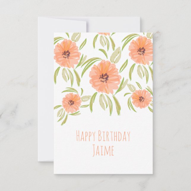Watercolor Florals in Peach Mum Birthday  Card (Front)