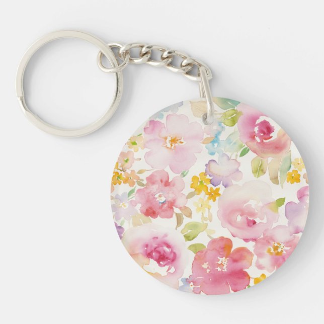 Watercolor Florals Key Ring (Front)