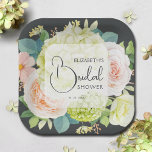 Watercolor Florals on Brown Bridal Shower Paper Plate<br><div class="desc">Beautiful watercolor white and green hydrangeas,  pink and cream roses,  daisies,  small blossoms and leaves on brown,  personalise these paper plates for your bridal shower,  engagement party,  wedding or any occasion with your details in chic lettering. MATCHING items in our collection.</div>