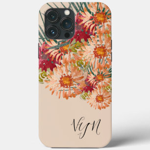 Watercolor Florals Peach Gold Monogrammed iPhone 13 Pro Max Case