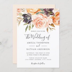 Watercolor Florals Peach Wedding Invitation