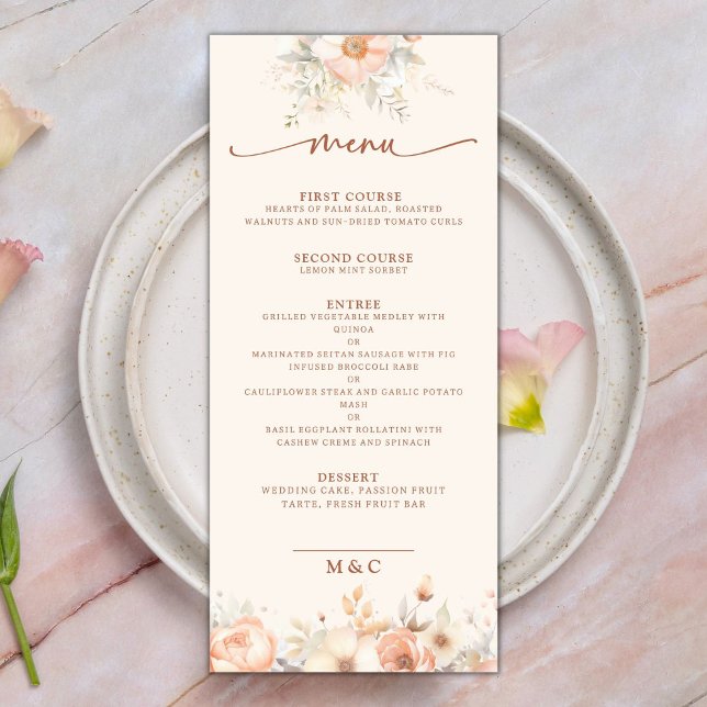 Watercolor Florals Peach Wedding Menu (Creator Uploaded)