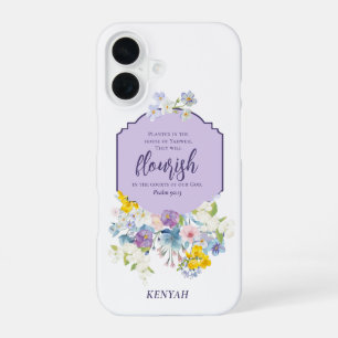 Watercolor Florals Scripture Verse Personalised iPhone 16 Case