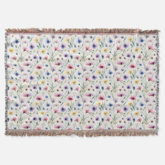 Watercolor Florals Throw Blanket (Front)