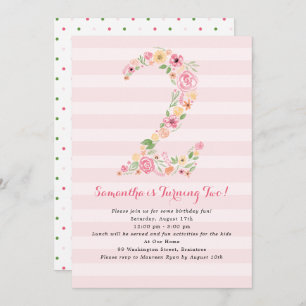 Watercolor Florals TWO Second Birthday Invitation