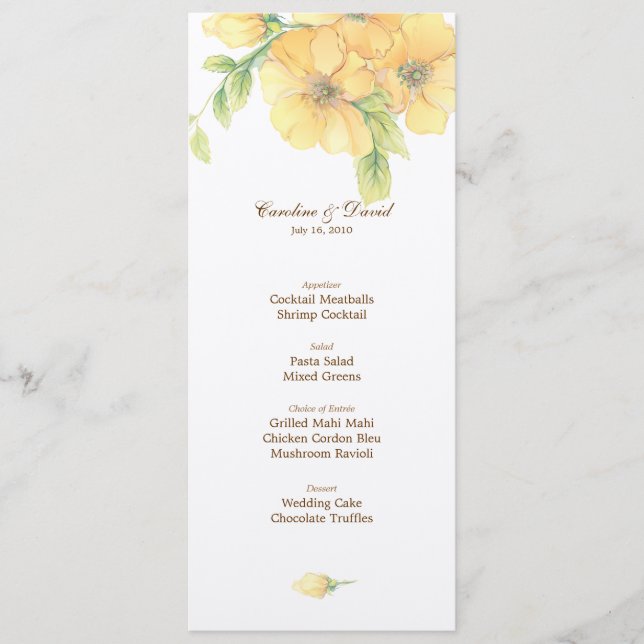 Watercolor Florals Wedding Menu Card (Front)