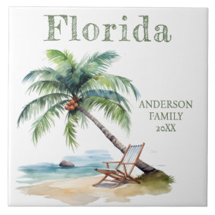 Watercolor Florida Beach Trip Ceramic Tile