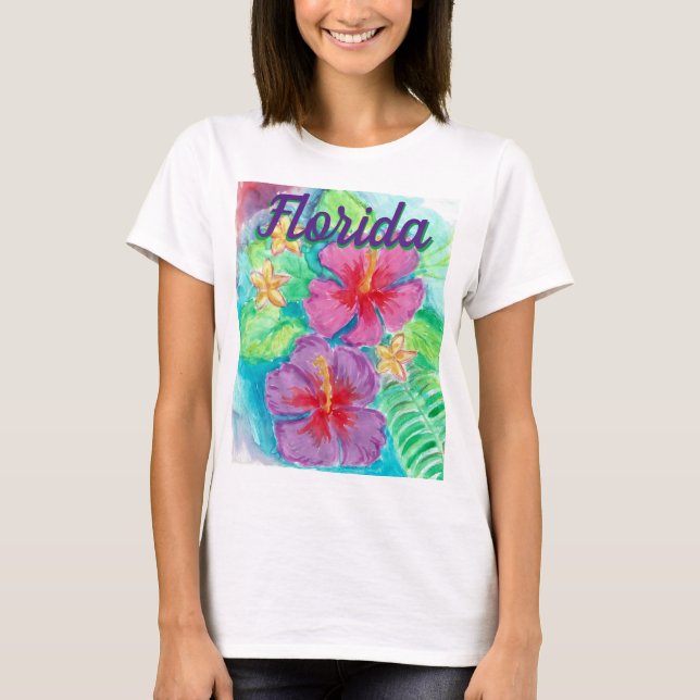 Watercolor Florida Hibiscus T-Shirt (Front)
