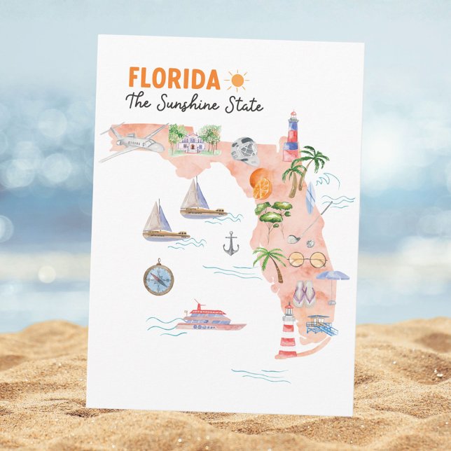 Watercolor Florida State Art Map Flat Greeting Card (In situ)