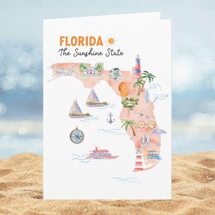 Watercolor Florida State Art Map Folded Greeting Card